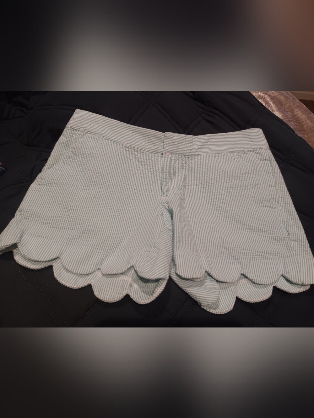Lilly Pulitzer Mint and White Striped Scallop Hem High-Waist Shorts